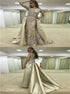 A Line V Neck Satin Prom Dress With Appliques Beading LBQ4034